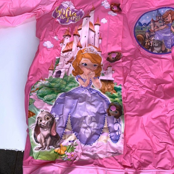Sophia The First Girls Rain Slicker Jacket Packable Size Medium Pink PVC - Picture 2 of 12